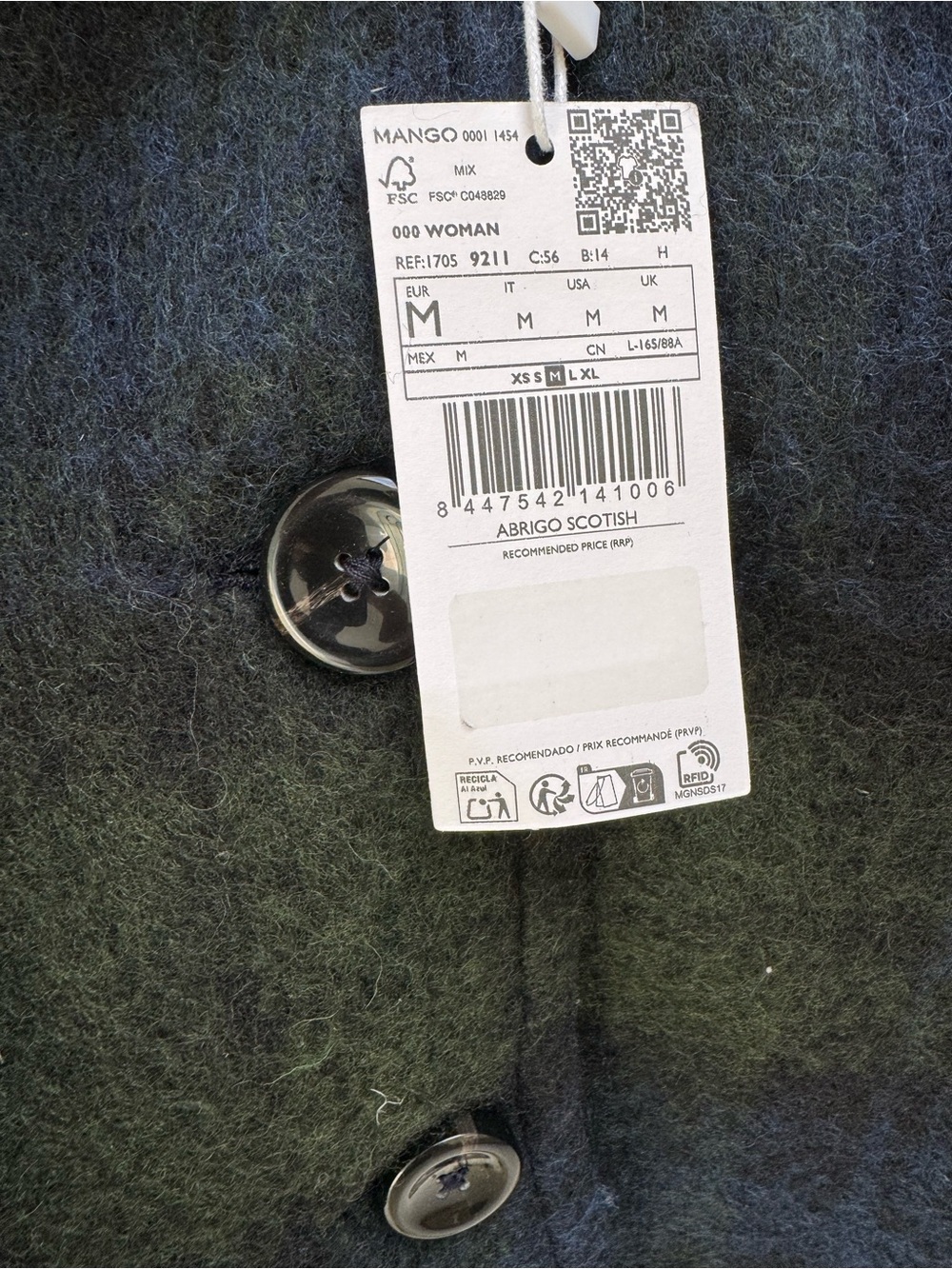 NWT Mango Plaid Wool Blend Button-Up Coat in Navy and Olive- Abrigo Scottish - Picture 10 of 14